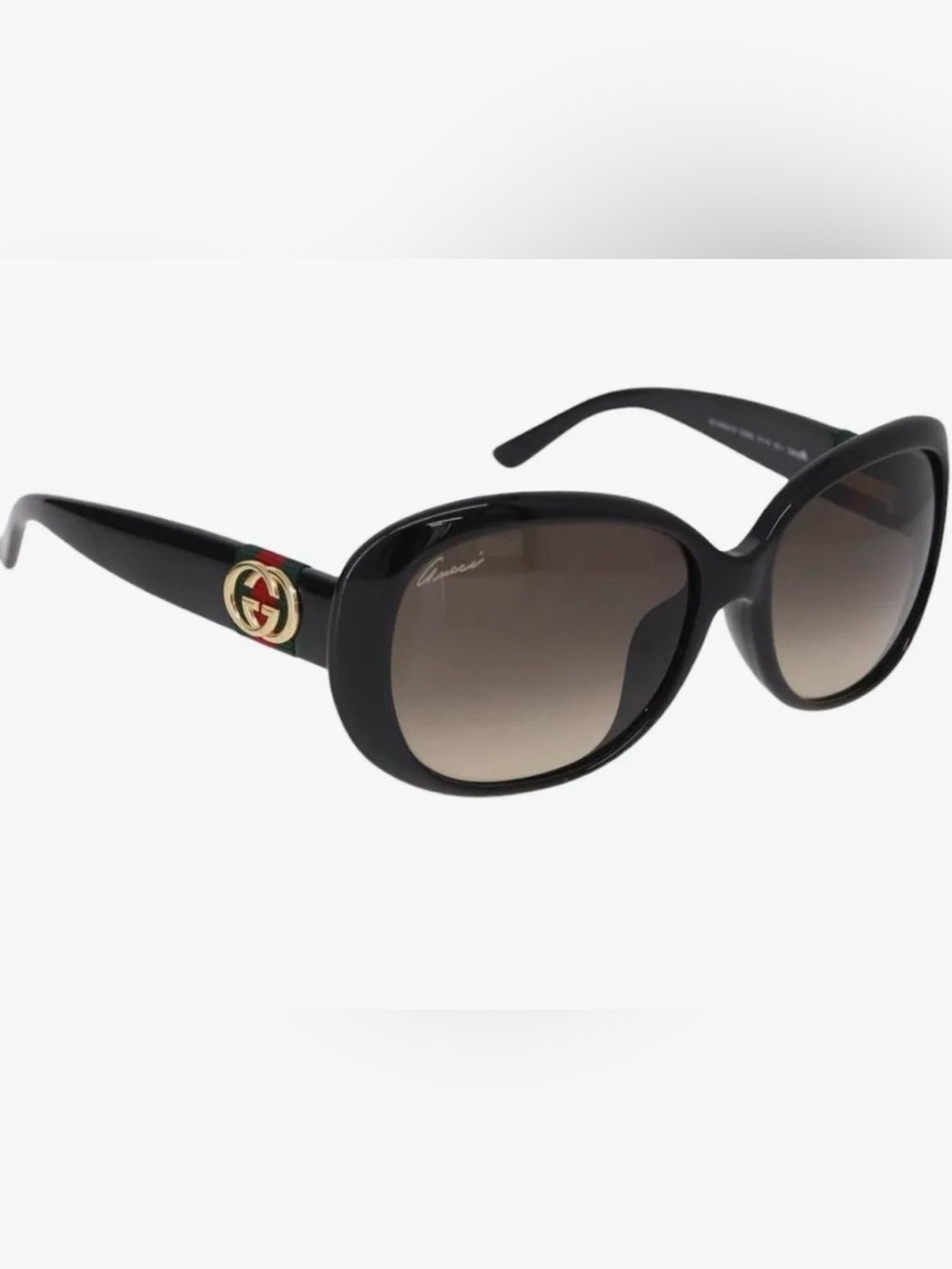 Gucci Black Oval Sunglasses with Red & Green Logo Accent